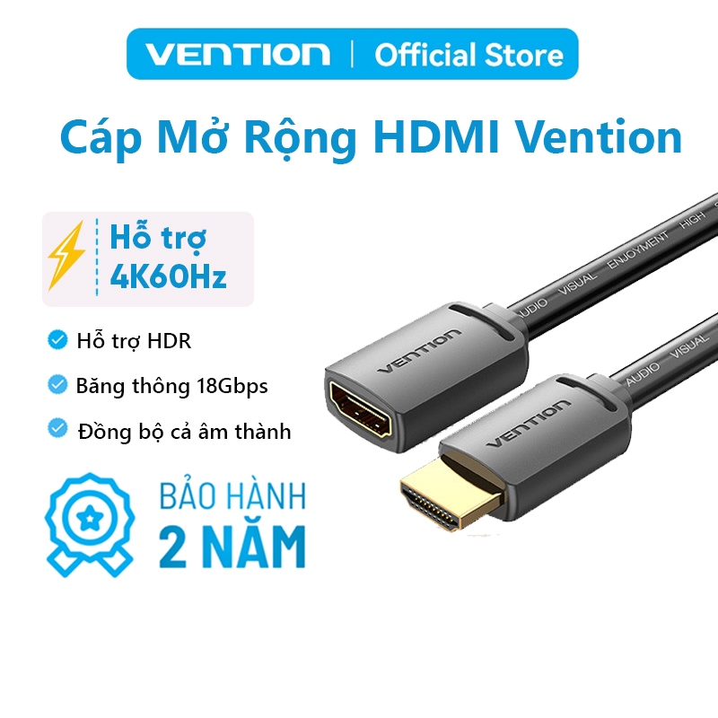 Cáp Nối Vention Dài HDMI Đầu Đực Sang Đầu Cái 4K 3D 1.4V Cho TV HD LCD Máy Tính Xách Tay Máy Chiếu PS3