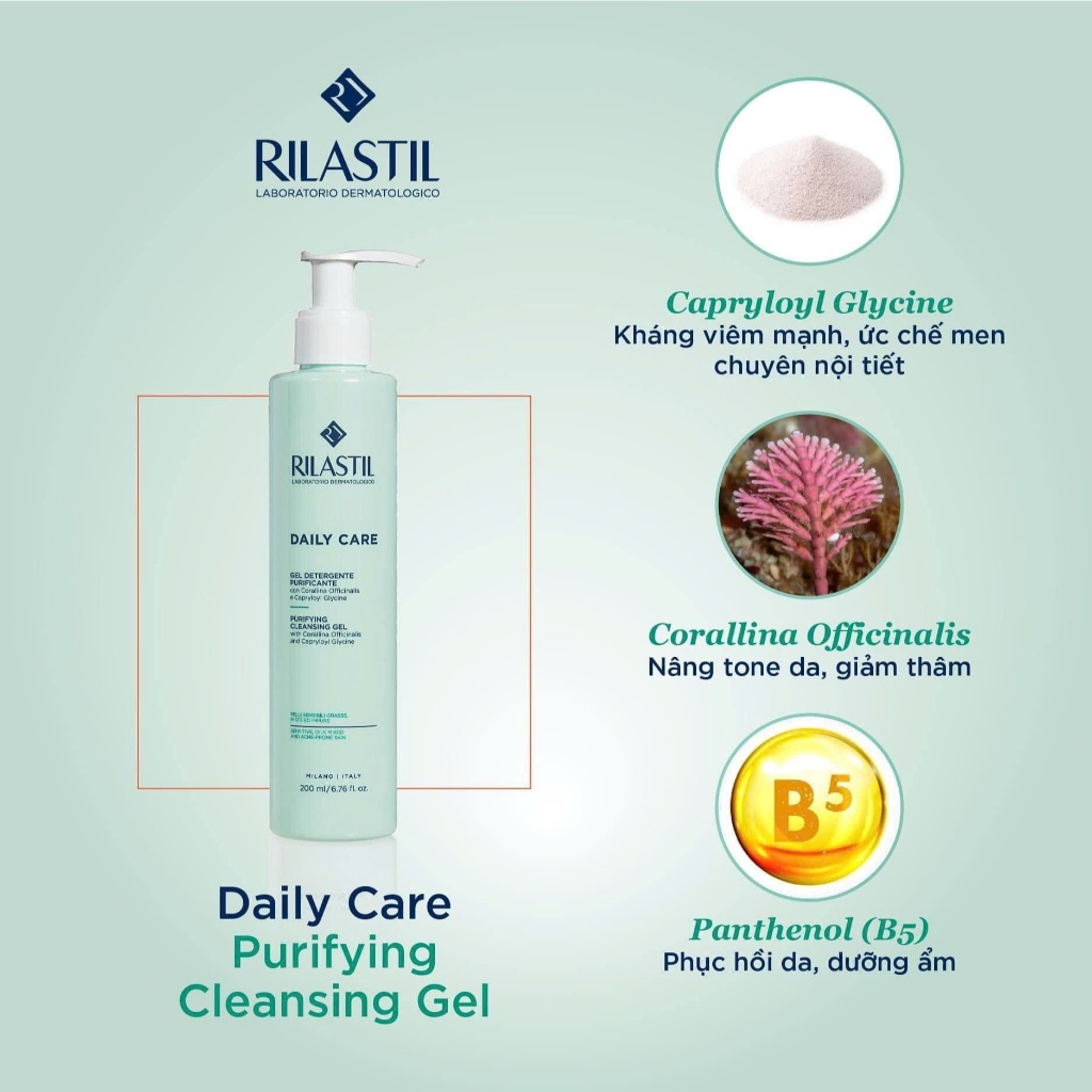 Bộ đôi sữa rửa mặt và nước cân bằng cho da dầu nhạu cảm Rilastil Daily Care