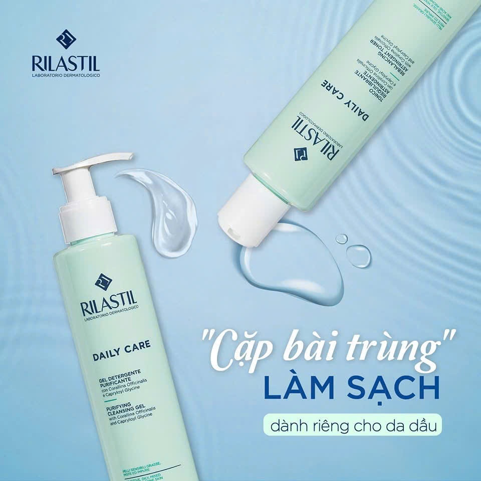 Bộ đôi sữa rửa mặt và nước cân bằng cho da dầu nhạu cảm Rilastil Daily Care