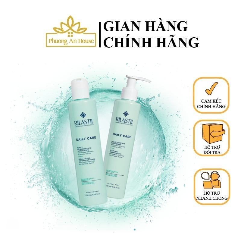 Bộ đôi sữa rửa mặt và nước cân bằng cho da dầu nhạu cảm Rilastil Daily Care