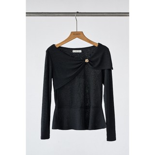 Áo Len Thun Peplum Dài Tay Cổ Tim Áo Kiểu Công Sở Nữ Dáng Ôm Thu Đông LAMER L61B25T016