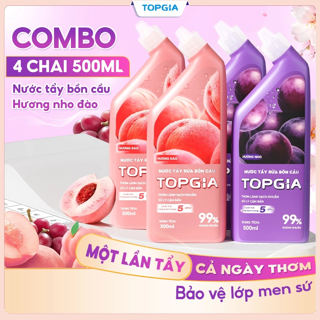 Nước Tẩy Bồn Cầu TOPGIA Hương Nho & Đào – Làm Sạch Nhanh, Khử Mùi Hiệu Quả (Chai 500ml)
