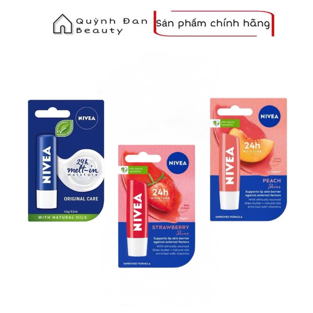 Son Dưỡng Ẩm Môi Chuyên Sâu NIVEA Original Care - Strawberry Shine - Peach Shine (4.8 g) .