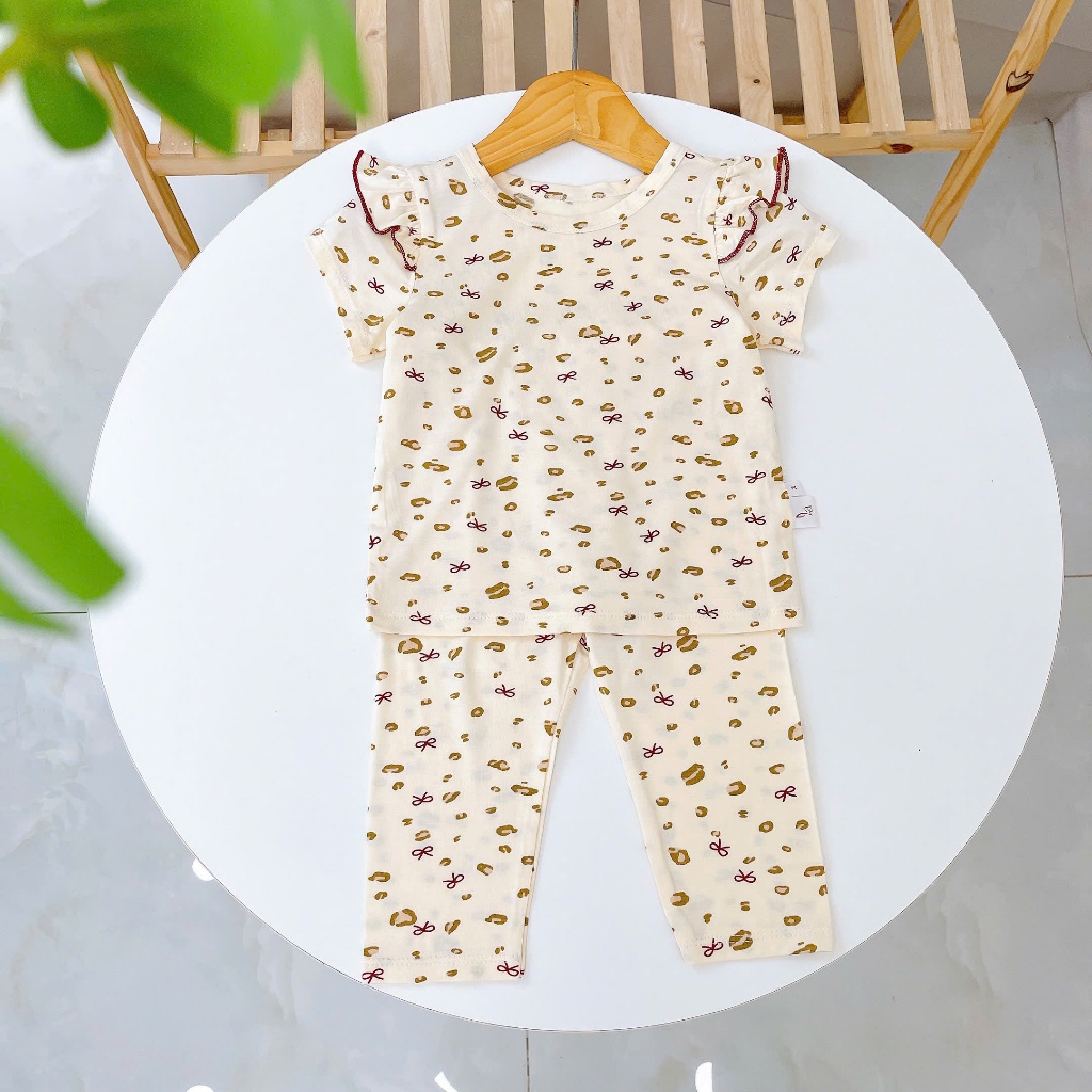 Bộ tay ngắn quần dài bé gái sợi sồi Modal Ice Cool Lá Homewear A372, đồ ngủ côc tay bé gái mát mềm