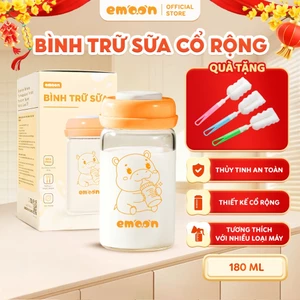 Bình Trữ Sữa Thủy Tinh Emoon 180ml Cổ Rộng An Toàn Cho Bé, Chịu Nhiệt Tốt