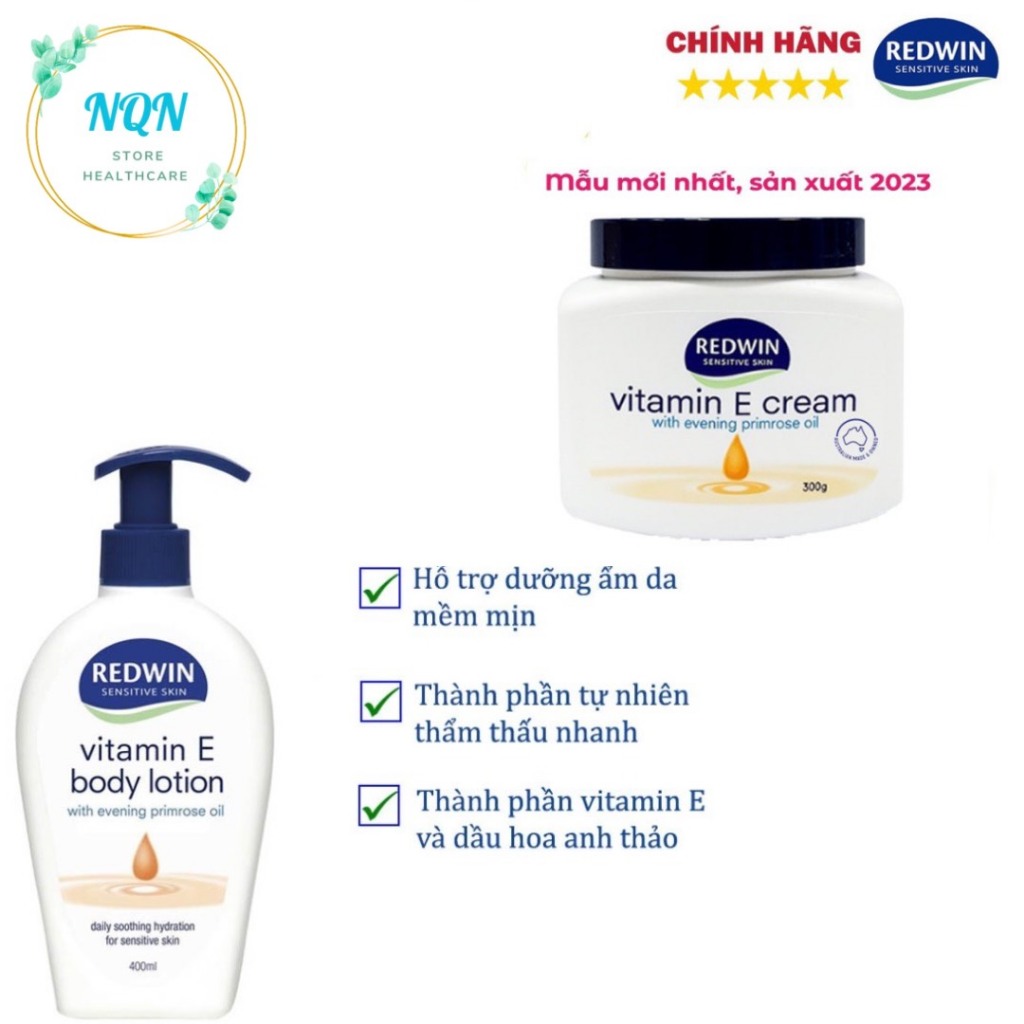 Kem dưỡng ẩm Redwin Vitamin E và hoa anh thảo, Úc (300g) giúp da mềm mịn, sáng bóng, căng mịn cho mọi lứa tuổi