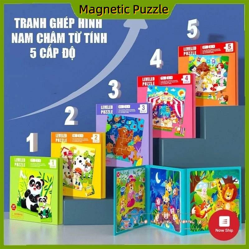 Đồ chơi ghép hình, xếp hình nam châm 3 in 1, 5 cấp độ cho bé, đồ chơi giáo dục sớm các chủ đề cho bé 0-5 tuổi