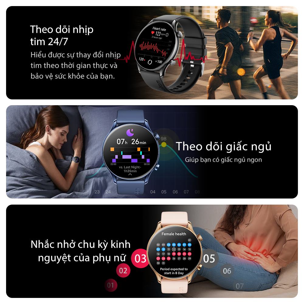 Aolon GTR 3 Dày 8.8mm | Màn hình AMOLED 1.43 inch | IP68 | Tập thể dục lành mạnh AOD | Đồng hồ nữ