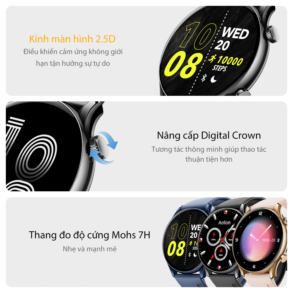 Aolon GTR 3 Dày 8.8mm | Màn hình AMOLED 1.43 inch | IP68 | Tập thể dục lành mạnh AOD | Đồng hồ nữ