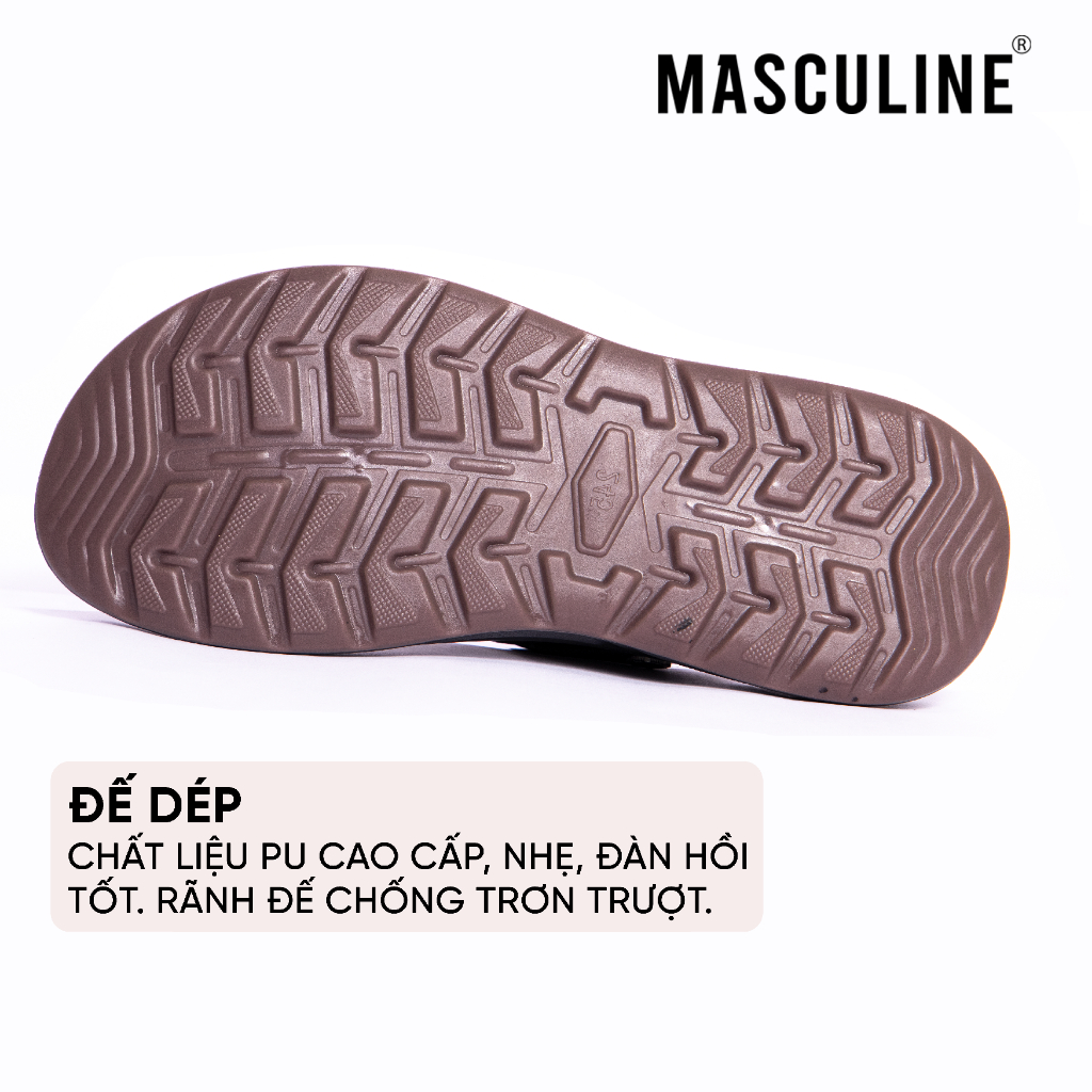 Dép nam trung niên Masculine MDL607 Da bò thật quai chéo có hậu đế PU bền chắc chống trượt