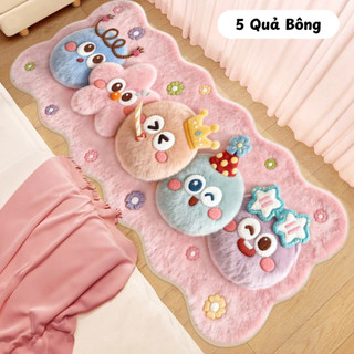 Thảm Lau Chân Lông Cừu Cashmere Gia Đình PomPom Dễ Thương MAISON Thảm Nhà Tắm Siêu Thấm Hút, Đế Chống Trượt