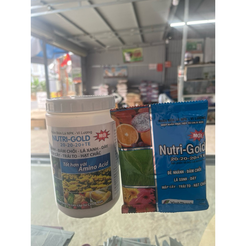 Phân bón lá Nutri-gold 20-20-20+ TE Vĩnh Thạnh- Giúp cây đâm chồi,xanh lá, mập thân,to quả chắc hạt