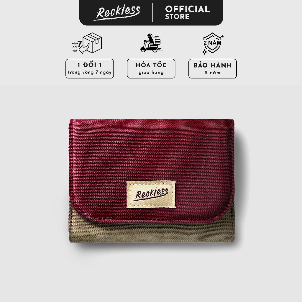 Ví Vải Nắp Gập Màu Phối Unisex – Thương hiệu Reckless Claire Wallet Vải Polyeste Trượt Nước, Hạn Chế Xù Lông, và Bạc Màu