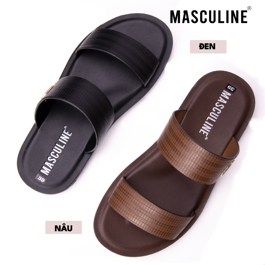 Dép nam trung niên Masculine MDL602 quai da bò thật, đế PU chống trơn, thiết kế hai quai