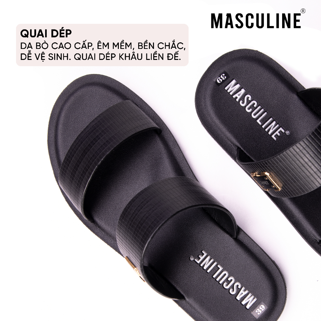 Dép nam trung niên Masculine MDL602 quai da bò thật, đế PU chống trơn, thiết kế hai quai