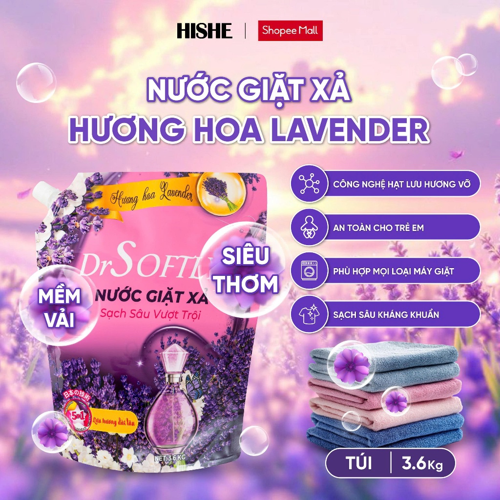 [ MUA 2 GIẢM 50% ] Nước giặt xả 5IN1 Drsoftly 3,6Kg SẠCH SÂU X4, đánh bay bùn đất, dầu mỡ, mùi đồ ăn, lưu hương đến 72h