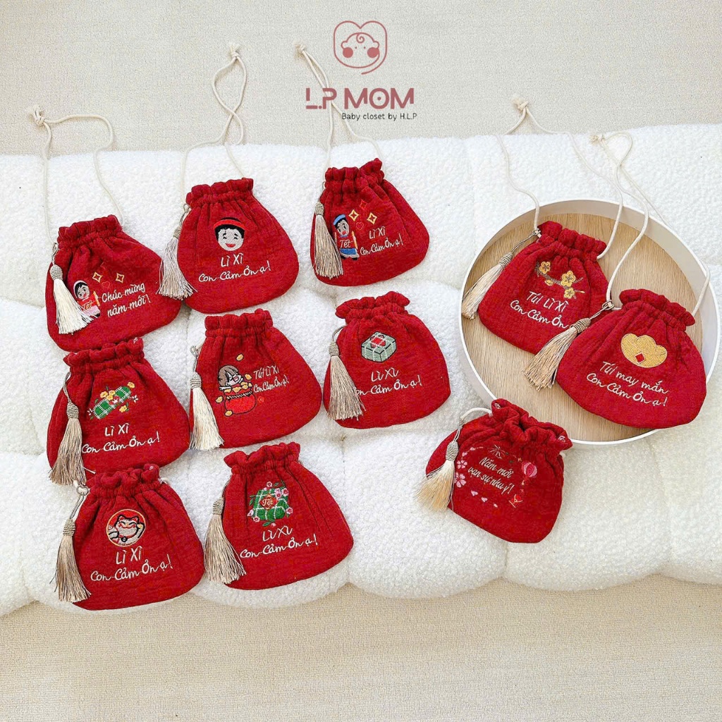 Túi đựng lì xì cho bé dễ thương, Túi lì xì phong cách Tết cổ truyền Việt Nam size to 16cm [KO THÊU TÊN]