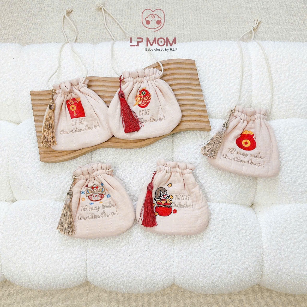Túi đựng lì xì cho bé dễ thương, Túi lì xì phong cách Tết cổ truyền Việt Nam size to 16cm [KO THÊU TÊN]