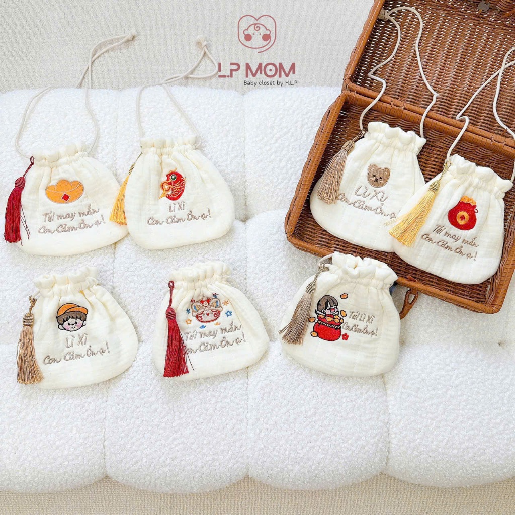 Túi đựng lì xì cho bé dễ thương, Túi lì xì phong cách Tết cổ truyền Việt Nam size to 16cm [KO THÊU TÊN]