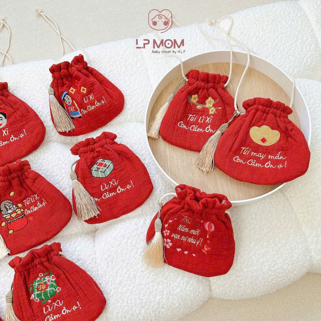 Túi đựng lì xì cho bé dễ thương, Túi lì xì phong cách Tết cổ truyền Việt Nam size to 16cm [KO THÊU TÊN]