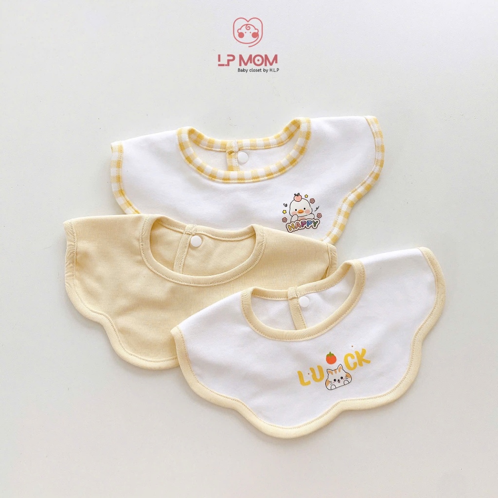 Combo 3 Yếm cổ cotton cao cấp cho bé, Yếm tròn xoayt phong Cách Hàn Quốc dễ thương