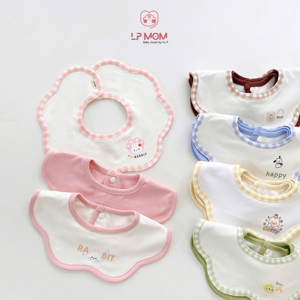 Combo 3 Yếm cổ cotton cao cấp cho bé, Yếm tròn xoayt phong Cách Hàn Quốc dễ thương