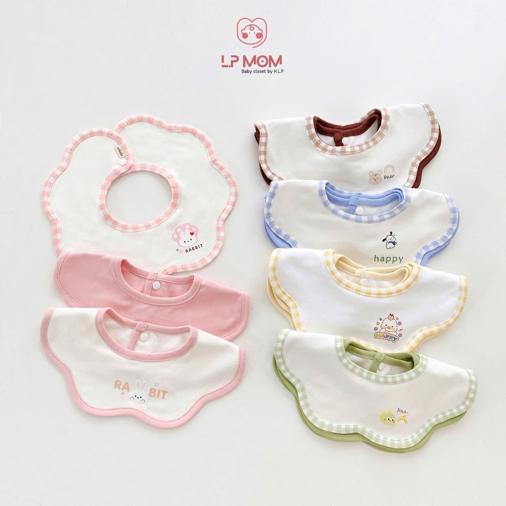 Combo 3 Yếm cổ cotton cao cấp cho bé, Yếm tròn xoayt phong Cách Hàn Quốc dễ thương
