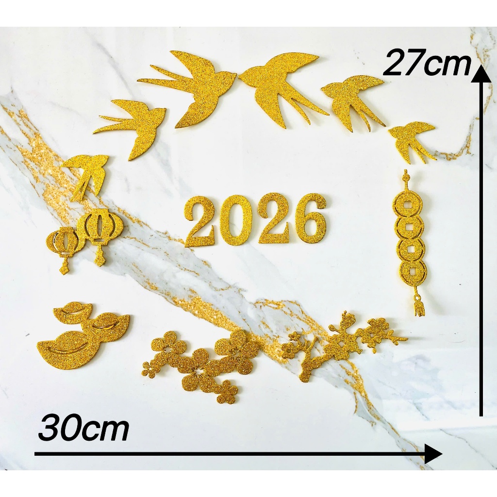 Set Trang Trí Chữ 2026 Kim Tuyến ( nguyên set như hình )
