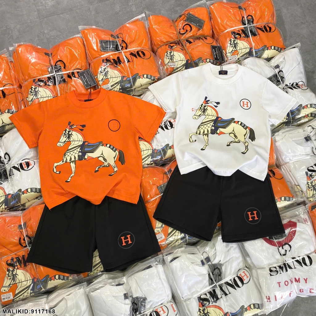 Bộ hè cotton bé trai in hình ngựa 2 màu hàng siêu đẹp-Bộ quần áo ngắn tay cho bé trai in hình cao cấp