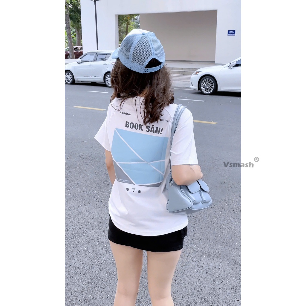 Áo Thun Cầu Lông Unisex Vsmash Sportswear – In lụa "BOOK SÂN" – Vải Bông Em Bé Mềm Mịn, Thoáng Mát,Thấm hút