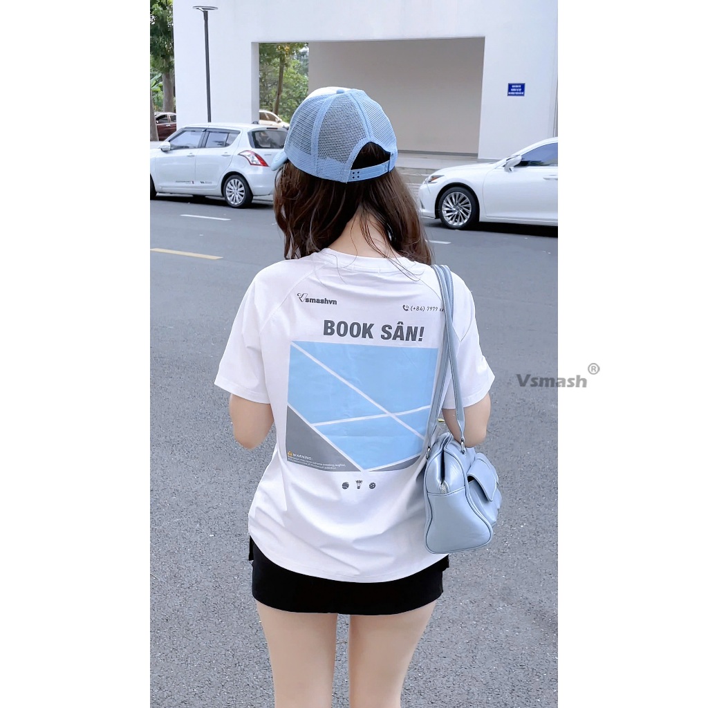 Áo Thun Cầu Lông Unisex Vsmash Sportswear – In lụa "BOOK SÂN" – Vải Bông Em Bé Mềm Mịn, Thoáng Mát,Thấm hút