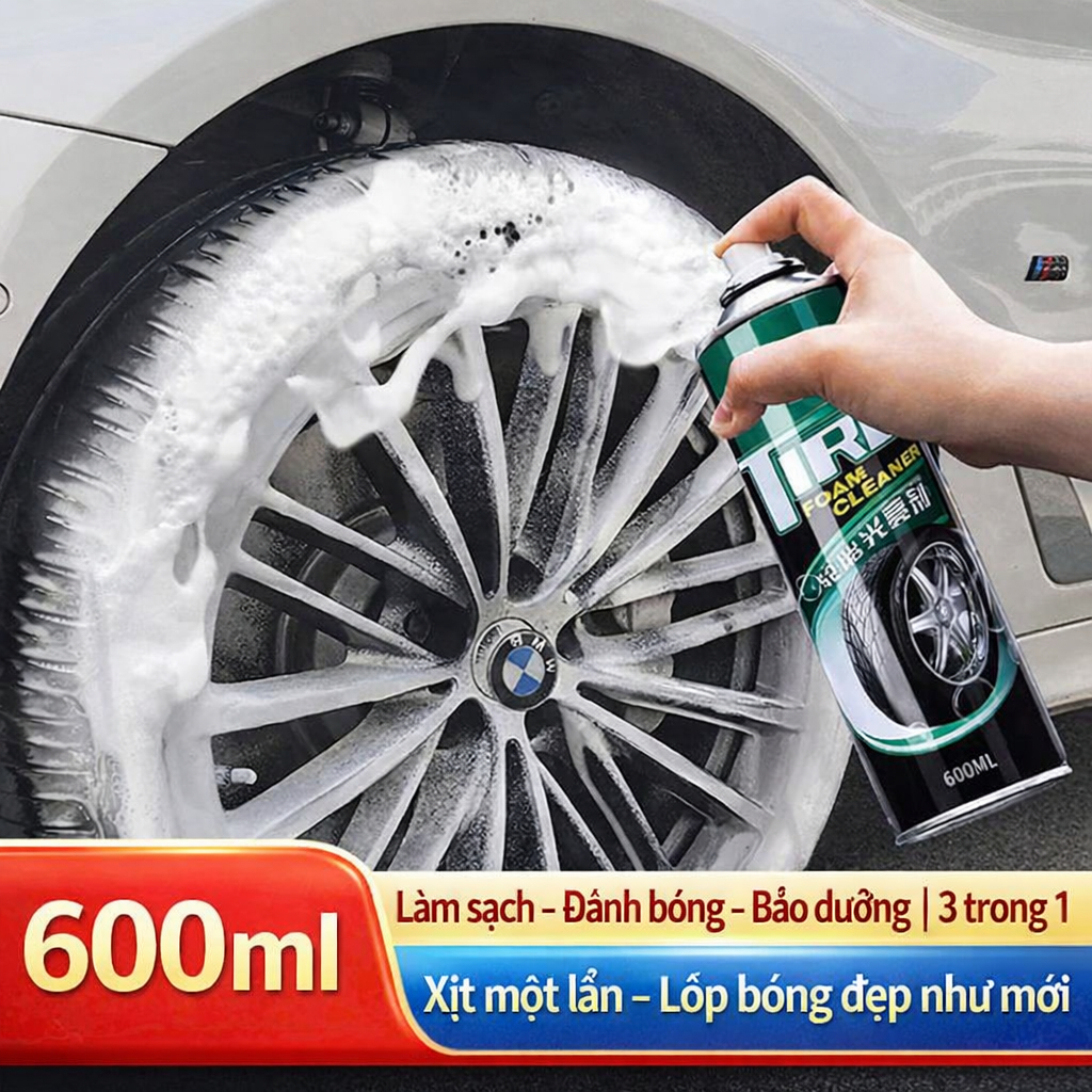 Chai Xịt Bọt Chăm Sóc Lốp Xe Ô Tô, Xe Máy TIRE 600ml