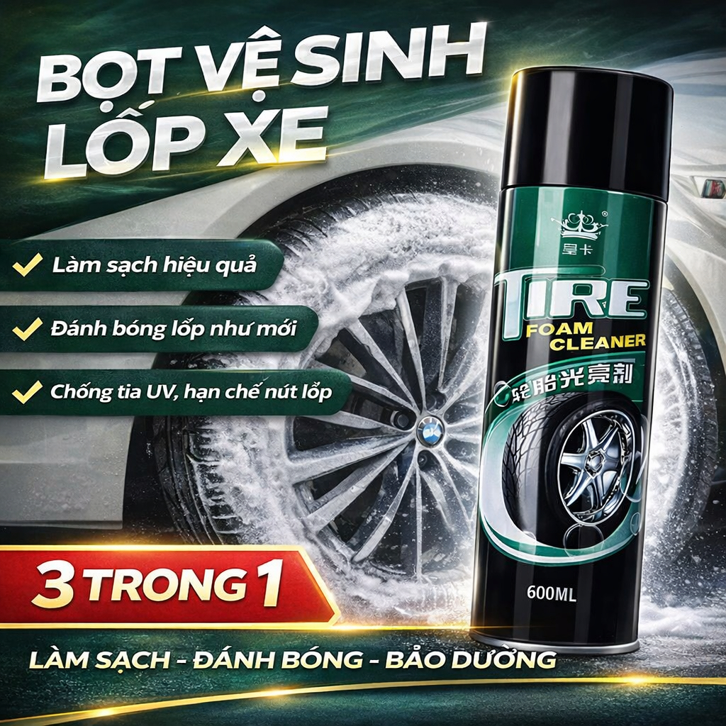 Chai Xịt Bọt Chăm Sóc Lốp Xe Ô Tô, Xe Máy TIRE 600ml