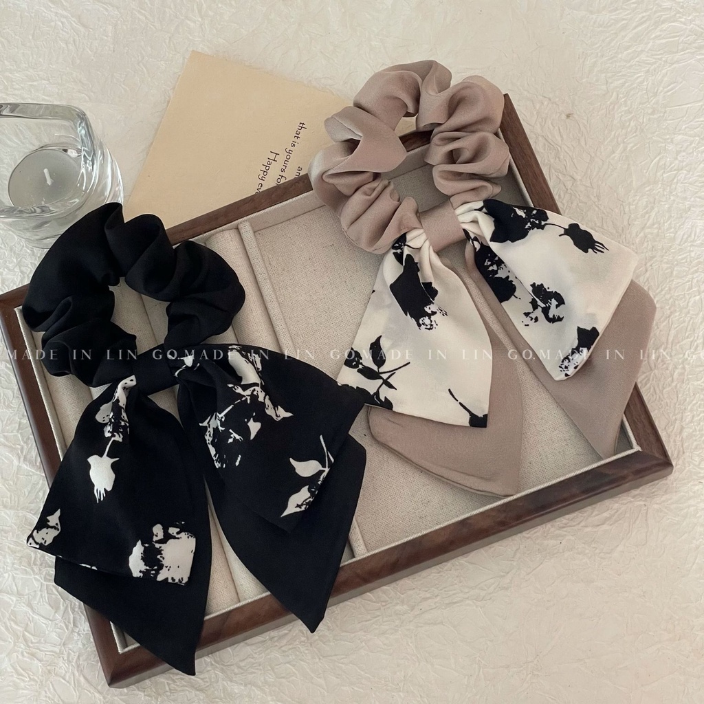 Dây Cột Tóc Scrunchies Vải Lụa Satine Thắt Nơ Dài Mềm Mại Phong Cách Tiểu Thư Phụ Kiện Tóc Empoli