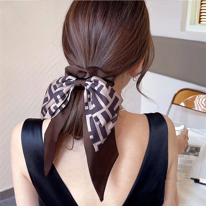 Dây Cột Tóc Scrunchies Vải Lụa Satine Thắt Nơ Dài Mềm Mại Phong Cách Tiểu Thư Phụ Kiện Tóc Empoli
