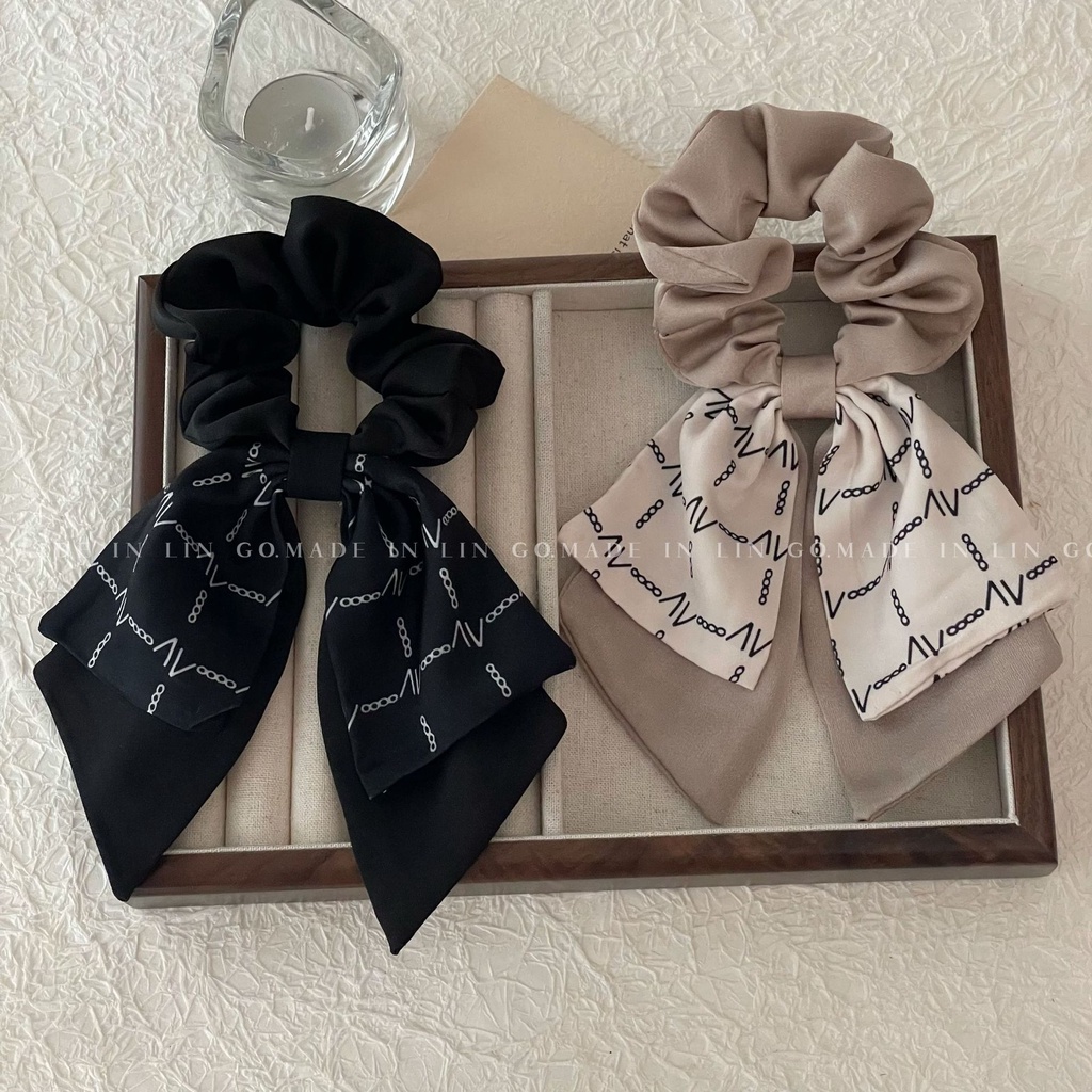 Dây Cột Tóc Scrunchies Vải Lụa Satine Thắt Nơ Dài Mềm Mại Phong Cách Tiểu Thư Phụ Kiện Tóc Empoli