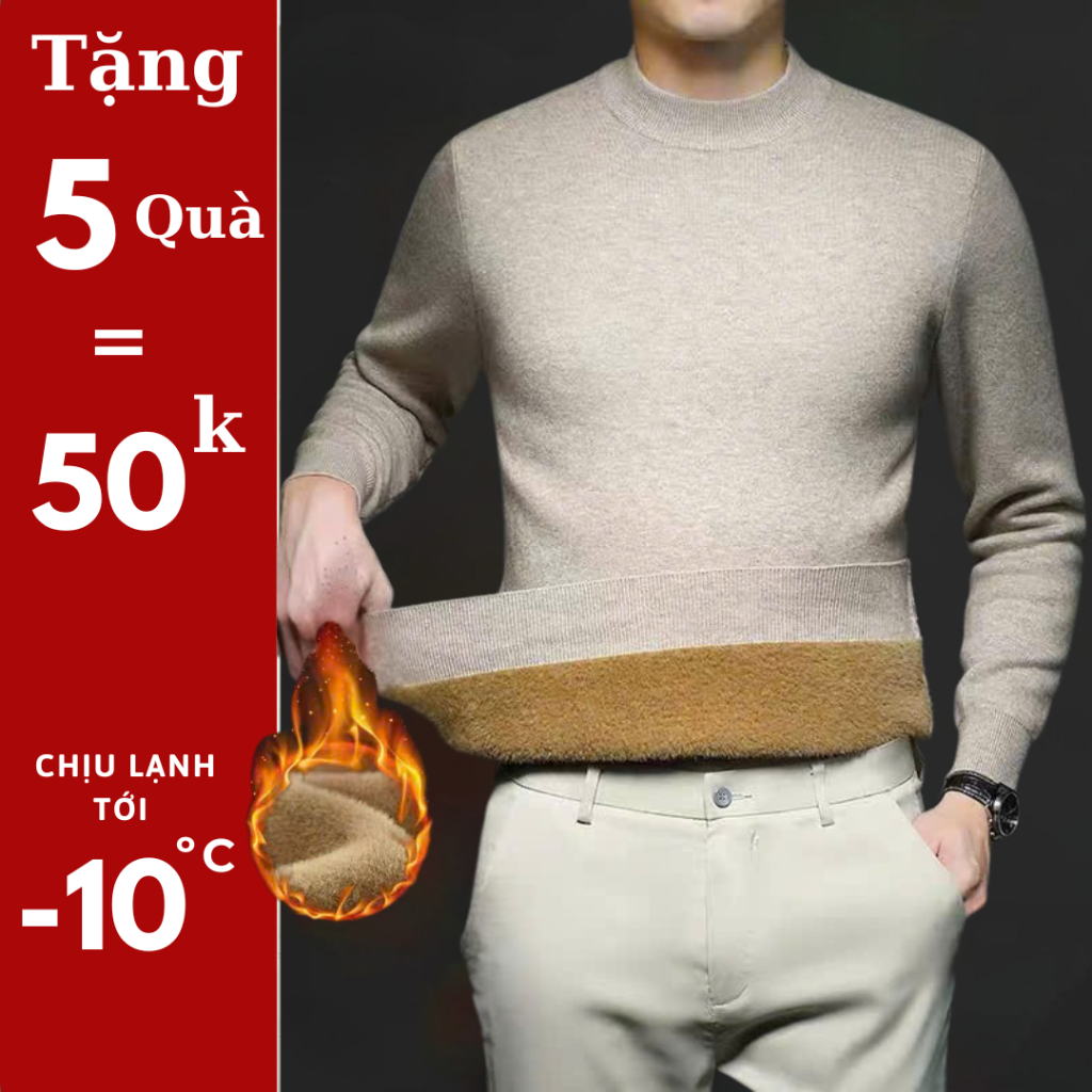 {TẶNG 5 QUÀ} L014 - Áo len nam cổ 3 phân lót lông, Áo len lót lông nam siêu dày ấm cho đại hàn hàng Quảng Châu cao cấp.