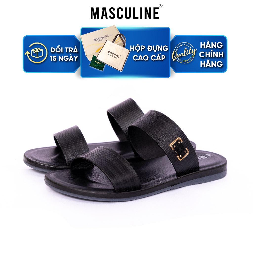 Dép nam trung niên Masculine MDL602 quai da bò thật, đế PU chống trơn, thiết kế hai quai