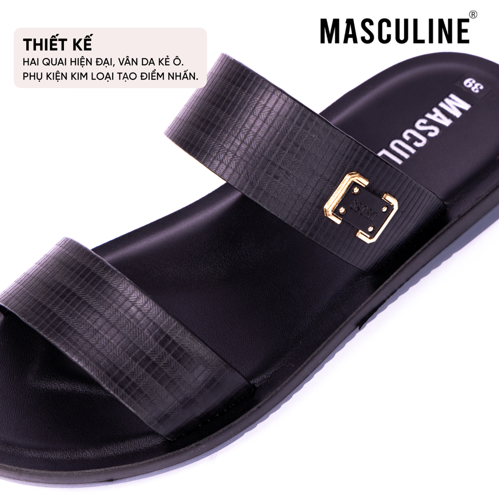 Dép nam trung niên Masculine MDL602 quai da bò thật, đế PU chống trơn, thiết kế hai quai