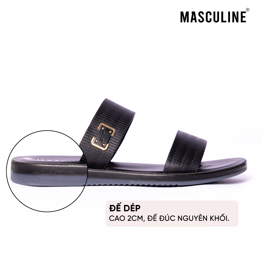 Dép nam trung niên Masculine MDL602 quai da bò thật, đế PU chống trơn, thiết kế hai quai