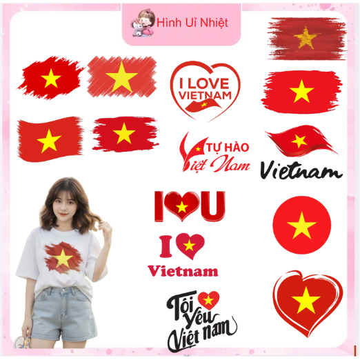 Hình in ủi ép nhiệt quần áo MẪU LÁ CỜ ủi áo tại nhà bằng bần là bàn ủi,nhiều mẫu nhiều size