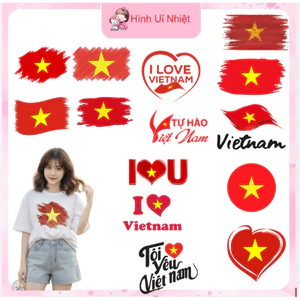 Hình in ủi ép nhiệt quần áo MẪU LÁ CỜ ủi áo tại nhà bằng bần là bàn ủi,nhiều mẫu nhiều size