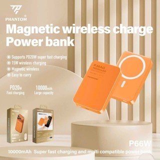 Pin Dự Phòng không dây PHANTOM P66W 10000mAh Sạc Magnetic 15W / TypeC PD 20W, Có 3C, Vỏ hợp kim nguyên khối (Cam)