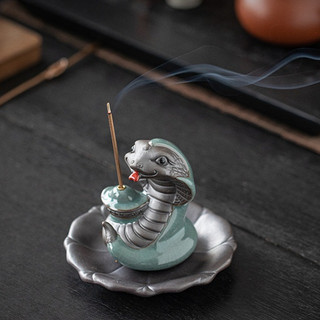 Combo Lư Đốt Thiền Ý Đạo，Chân cắm hương trầm hương que Rắn Linh Thiêng Gốm Sứ，trang trí tiểu cảnh，terrarium,bonsai
