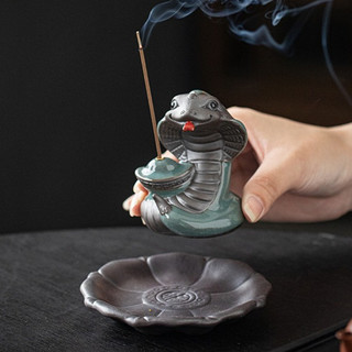 Combo Lư Đốt Thiền Ý Đạo，Chân cắm hương trầm hương que Rắn Linh Thiêng Gốm Sứ，trang trí tiểu cảnh，terrarium,bonsai