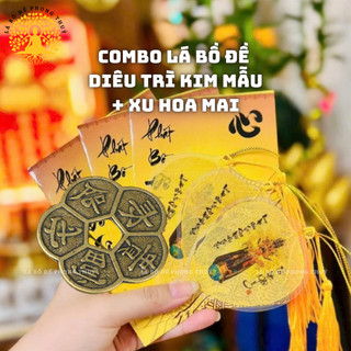 [TẶNG BLX + Mèo Thần Tài] Combo Xu Hoa Mai và Lá Bồ Đề Diêu Trì Kim Mẫu Phong Thuỷ Trang Trí Decor