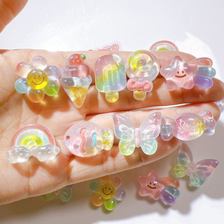 Bộ 9 Sticker, Charm 3D chủ đề Kem cá cầu vồng nhựa cứng gắn Dép Sục, Cá sấu JB-437 Mita