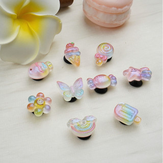 Bộ 9 Sticker, Charm 3D chủ đề Kem cá cầu vồng nhựa cứng gắn Dép Sục, Cá sấu JB-437 Mita