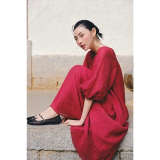 Đầm OLV suông tay bồng khoét vai Red Chiffon Puff Loose Dress dịu dàng phù hợp đi chơi lễ tết