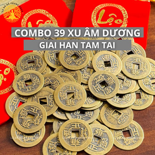 [ĐÃ KHAI QUANG] Combo 100 Đồng Xu Âm Dương Ngũ Đế Cổ Xin Lộc Bình An May Mắn Decor Phong Thuỷ Nam Nữ - Tặng Túi Nhung Lộ